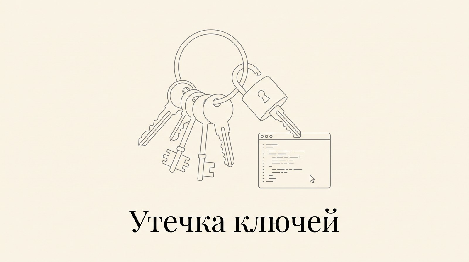 Связка ключей с логотипами-заглушками, один ключ выпадает из замка