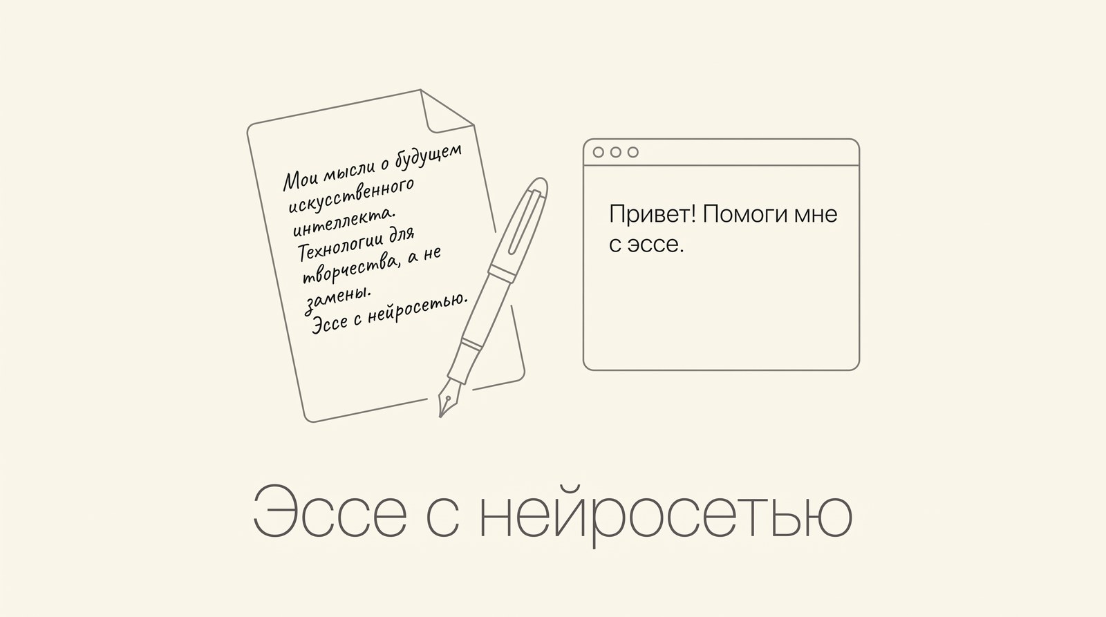 Лист с рукописным текстом эссе, перьевая ручка и окно чата