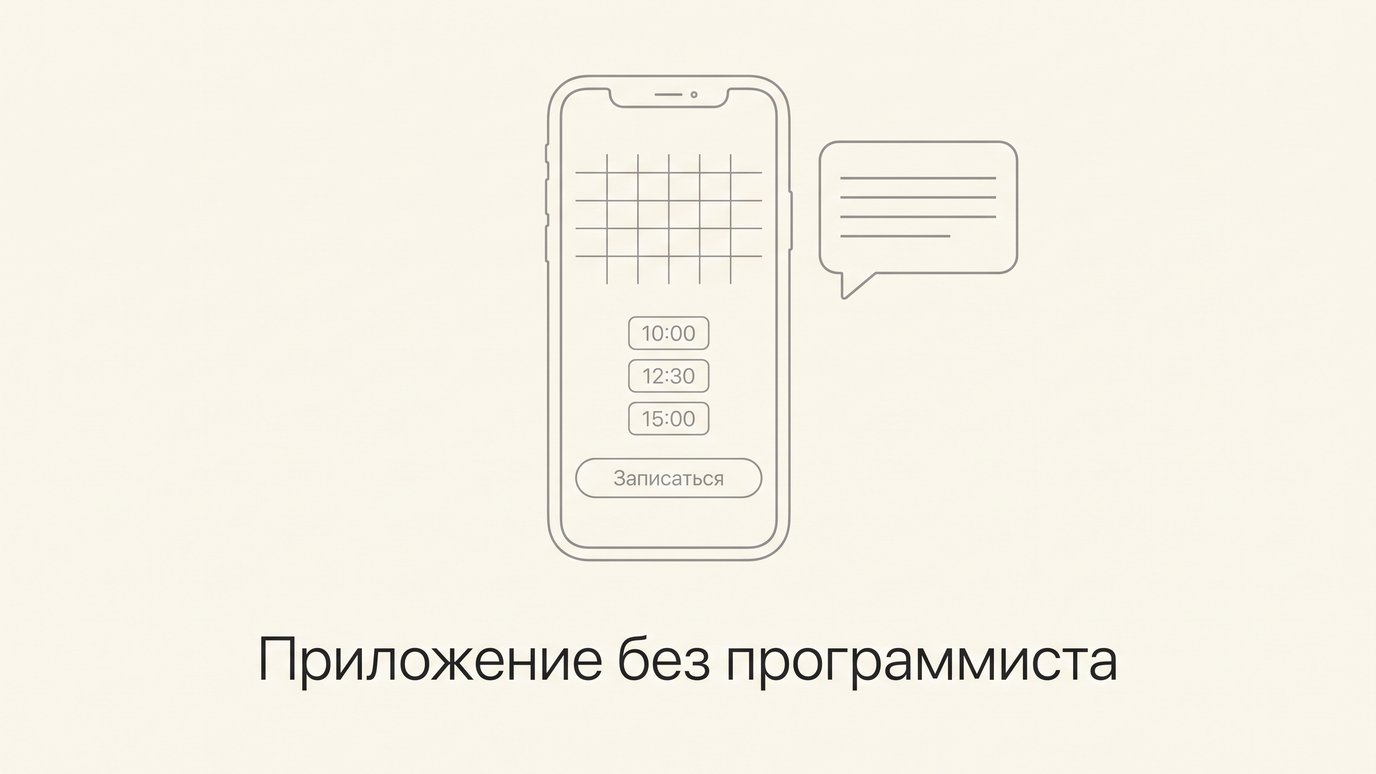Смартфон с приложением записи: сетка календаря, время 10:00, 12:30 и 15:00, кнопка «Записаться»
