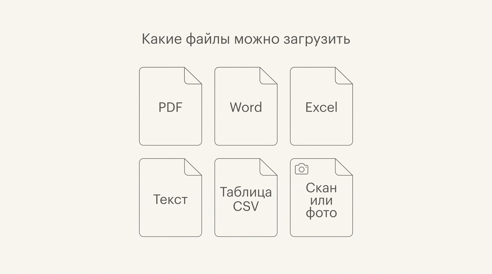 Форматы файлов: PDF, Word, Excel, текст, таблица CSV, скан или фото