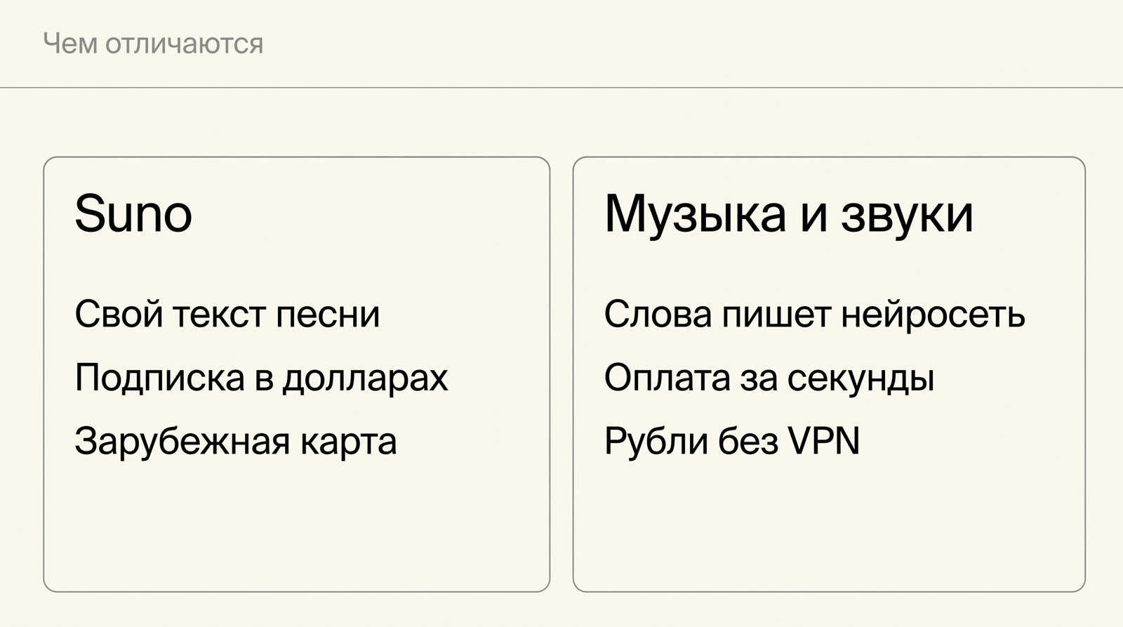 Чем отличаются Suno и раздел «Музыка и звуки»